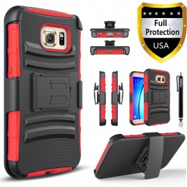 Samsung Galaxy S7 Case, Dual Layers [Combo Holster] Case And Built-In Kickstand Bundled with Hybird Shockproof And Circlemalls Stylus Pen (Red)